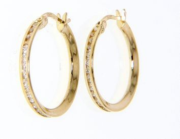 Golden hoop earrings with zircon k14 (code S169883)
